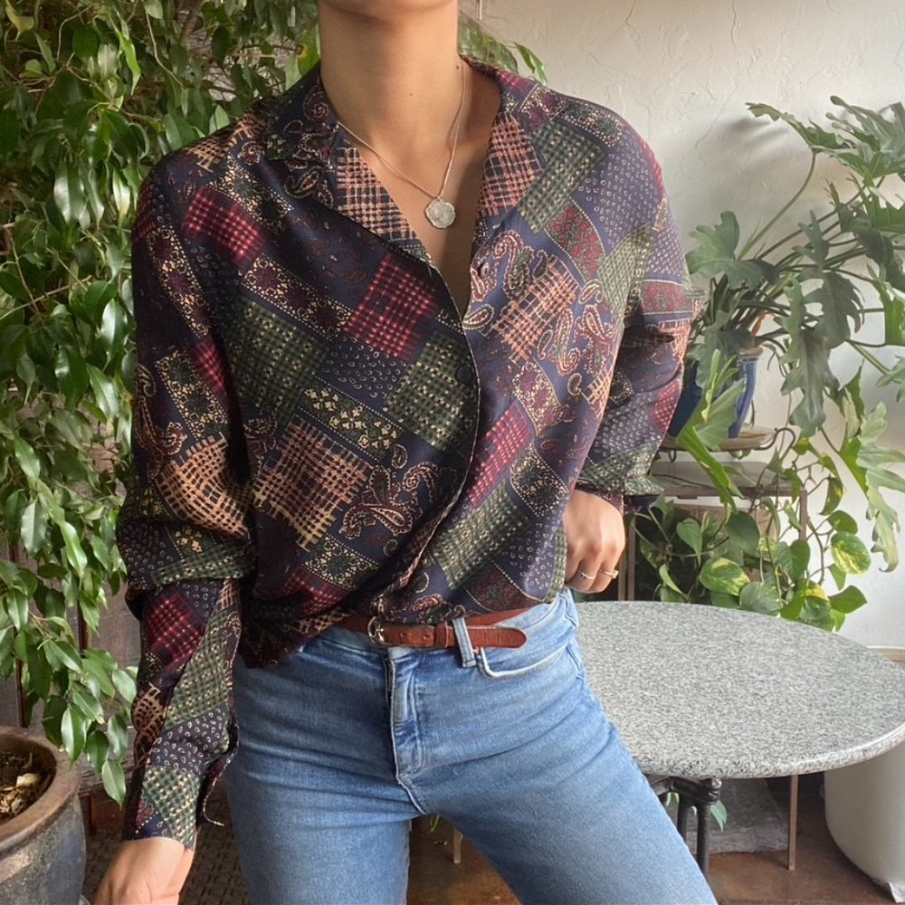 Vintage Multicolor Patchwork Blouse
